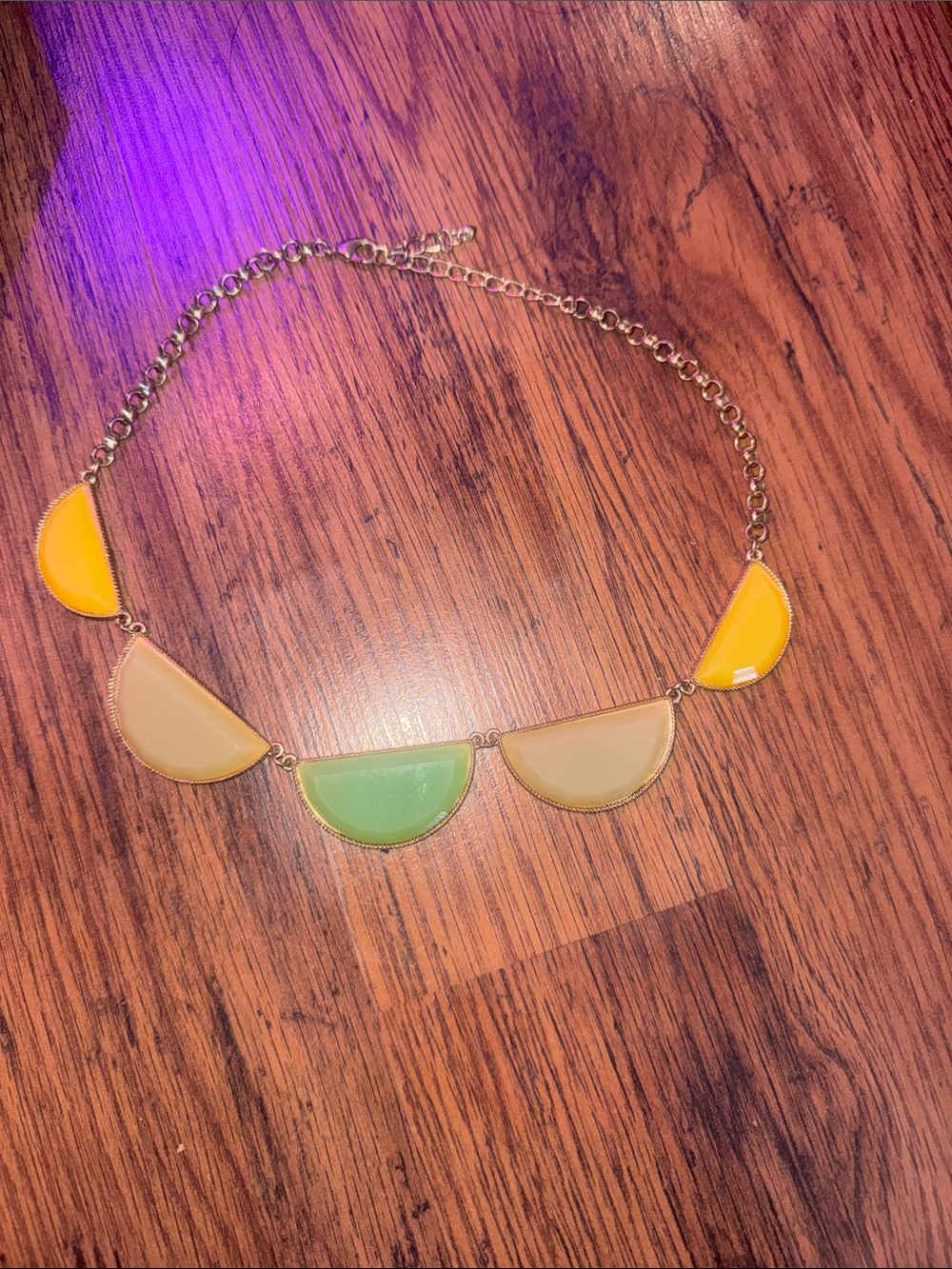 Colorblock Semi-Circle Statement Necklace - Yellow, Cream & Green C1.Bk.R.2